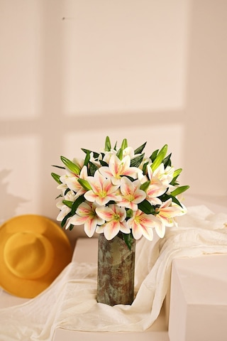 Somon Yapay Zambak Çiçeği Dallı Premium Canlı Islak Dokulu 45 Cm