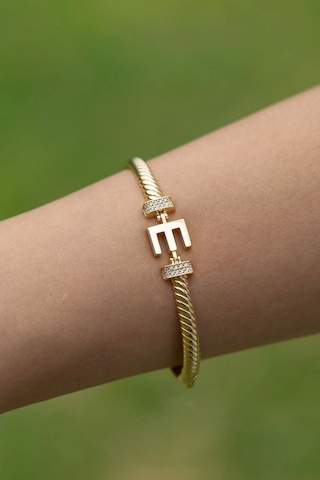 Çgk Çiğdem Gürel Kuyumculuk 14 Ayar E Harfi Kelepçe Altın Bileklik Çok Renkli