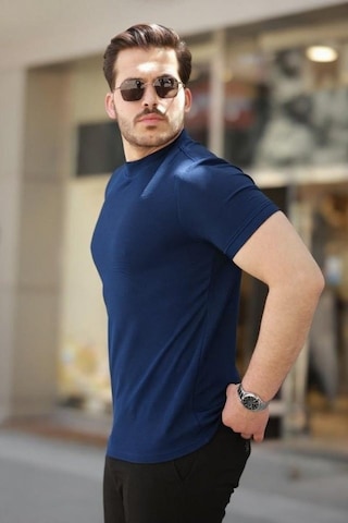 Efnaz Style Erkek Yarım Balıkçı Yaka Kısa Kollu T-shirt Lacivert