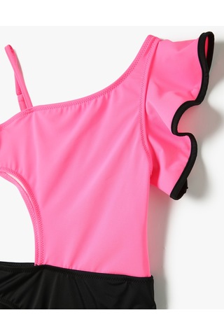 Koton Tek Omuz Mayo Pencere Detaylı Fırfırlı Pembe 4skg30001mm Pembe