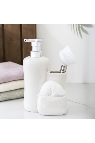 Porsima 277743 Beyaz Sıvı Sabunluk Fırçalı Süngerlikli 550 Ml