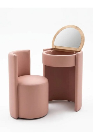 Elegance Aynalı Makyaj Aynası Masası Ve Berjer Pembe