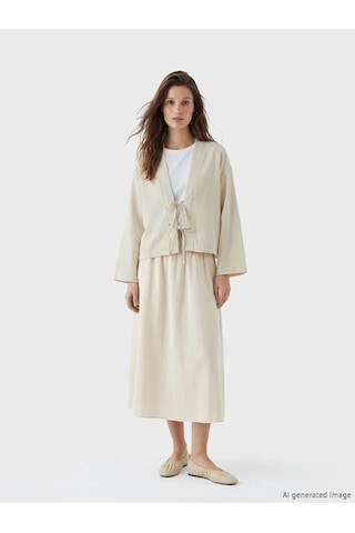 Lc Waikiki Bej Şal Yaka Oversize Kadın Kimono