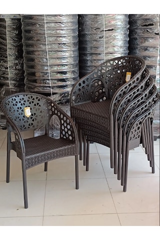 8 Adet Lotus Bahçe Balkon Sandalyesi Rattan Sandalye Kahve