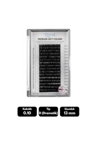 Misyul 0.10d Dramatik Kıvrım 13 Mm Soft Eyelash Doğal İpek Kirpik 16'lı