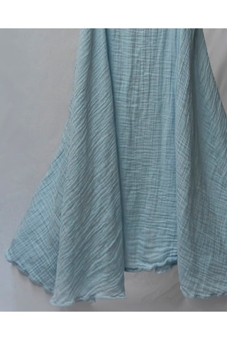 %100 Pamuk Müslin Nefes Alır Kadın Askılı Gecelik Elbise Pijama Rahat, Şık Gots Sertifikalı Açık Mavi