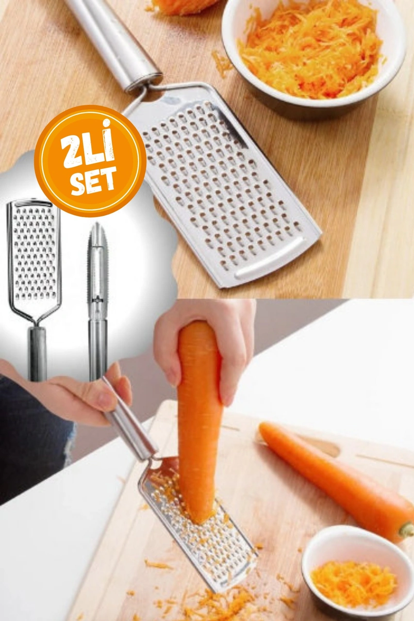 Mucit Home 2li Set Paslanmaz Çelik Rende Ve Soyacak Peynir Çikolata Zencefil Patates Limon Rende Sebze Soyucu Gümüş