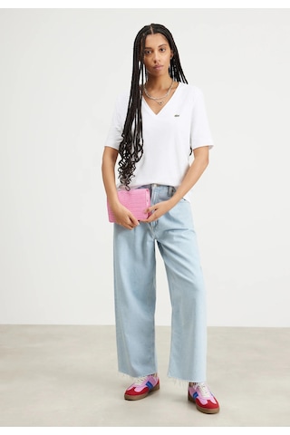 Lacoste V Yaka Organik Pamuk Bayan T-shirt Beyaz