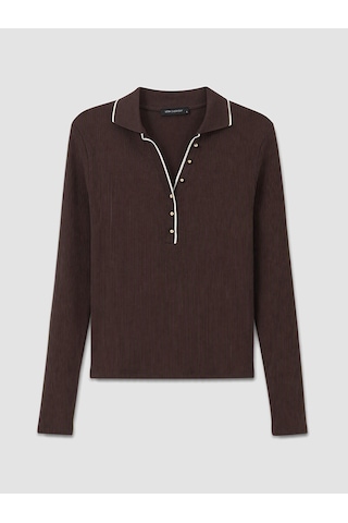 Lcw Everyday Kahverengi Polo Yaka Kadın Body