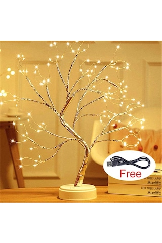 Beyaz Led Gece Lambası Mini Noel Ağacı Bakır Tel Çelenk Lamba Çocuklar Için Ev Yatak Odası Dekorasyon Dekor Peri Işık Usb Destekli Beyaz