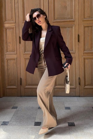 Madmext Mürdüm Astarlı Kadın Blazer Ceket Mg2508 Mürdüm
