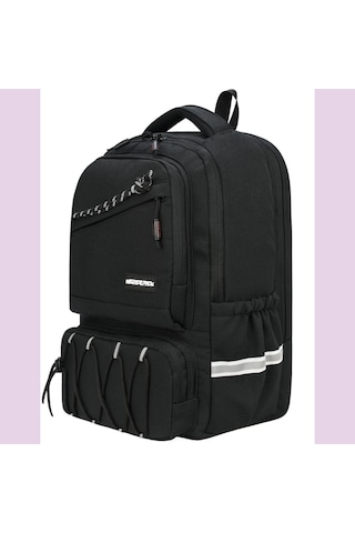 Ortopedik Ultra Lüx Büyük Boy 45 32 25 Cm Su Geçirmez Laptop Bölmeli Sırt Çantası Siyah