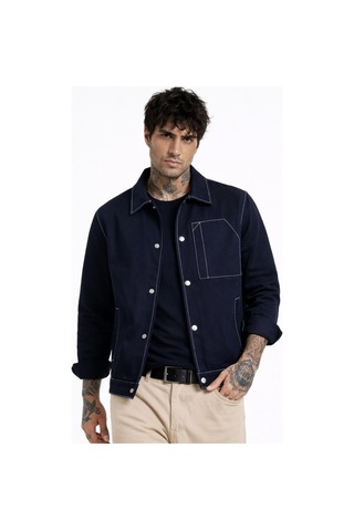 Freemen Erkek Dikiş Detaylı Oversize Gabardin Mevsimlik Ceket & Mont-388 Lacivert