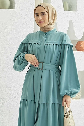 Neways 6605-carla Büzgülü Kuşaklı Elbise Mint Yeşili Mint