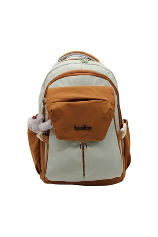 Günlük Sırt Çantası Unisex Çok Bölmeli Okul Çantası 2601 Bej-taba Siyah - Taba