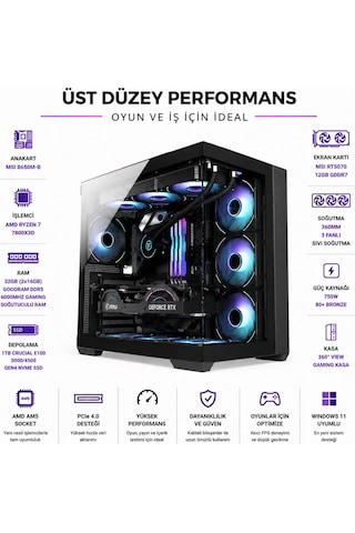 Apphirex PRESTİGE X78 R7-7800X3D 32 GB 1 TB M.2 SSD 12 GB RTX5070 W11P Masaüstü Oyuncu Bilgisayarı