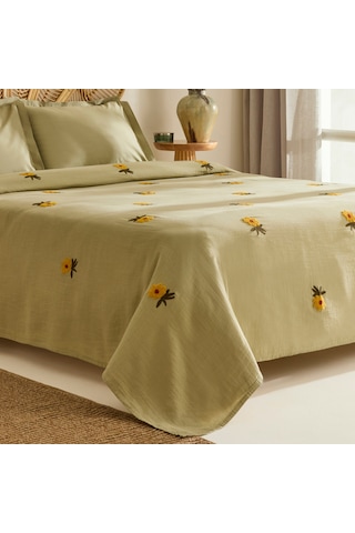 Karaca Home Sunflower %100 Pamuk Müslin Çift Kişilik Pike Takımı Adaçayı Adaçayı
