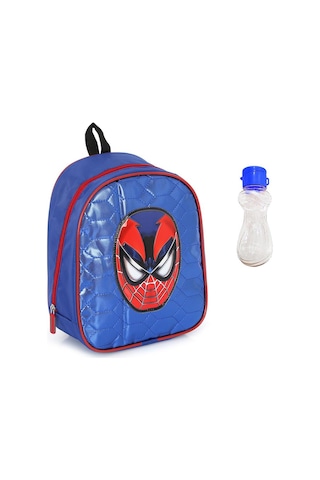 Spiderman Mavi Parlak Dikişli Baskılı Anaokulu Çantası + Suluk -