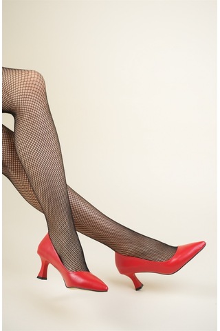 Alçak Topuklu Stiletto Kırmızı Kırmızı