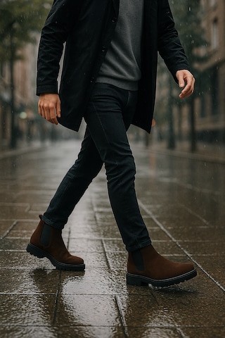 Growish Gre0157-2 Hakiki Süet Deri Kaydırmaz Koku Yapmaz Kalın Taban Chelsea Üst Kalite Bot Kahverengi