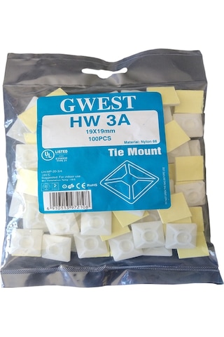 Gwest Yapışkan Kroşe 19X19 - 28X28Mm Yapışkanlı Kablo Bağı Tutucu 28X28 Mm Kroşe N11.303