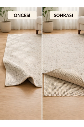 Beylini Halı Kaydırmazı Halı Altı Kaydırmaz Dolap Raf Örtüsü Kaymaz Örtü Toplanmayı Önler Halı Yolluk Tabanı Krem 60x800