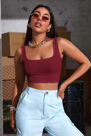 Moon Wear Kadın Bordo Kalın Askılı Crop Top Büstiyer Bordo