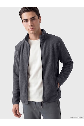 Lcwaıkıkı Classic Gri Dik Yaka Erkek Polar Fermuarlı Sweatshirt