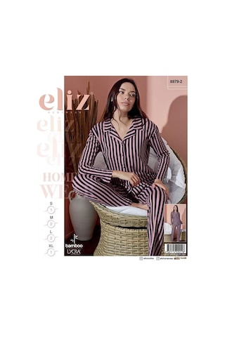 Eliz 7005-18 Çizgili Pamuk Kadın Pijama Takımı Çok Renkli