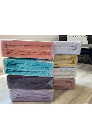 Hanzade %100 Pamuk Penye Lastikli Çift Kişilik Çarşaf Seti 160x200+30 - Camel Camel