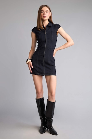 Defacto Gömlek Yaka Fermuarlı İndigo Mini Jean Elbise H6340ax26aunm82 Mavi-nm82