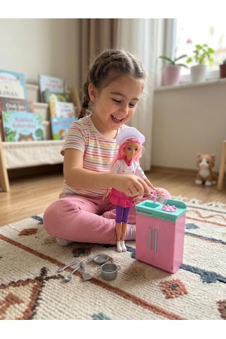 Elonna Mutfakta Aksesuarlı Şef Bebek Oyun Seti - Eklem Hareketli Şık Aşçı Oyuncak Bebek 30cm