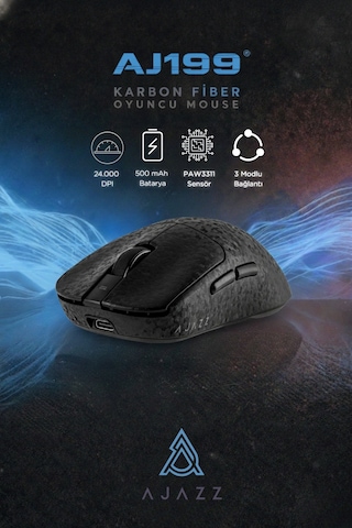 Aj199 Karbon Fiber 3 Modlu Ultra Hafif 24.000 Dpı, Oyuncu Mouse Paw3311 Sensör-500 Mah Batarya Diğer
