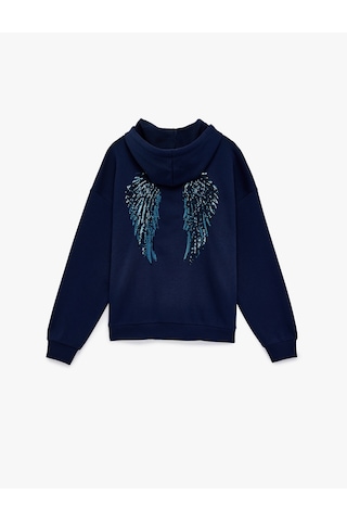 Koton Rahat Kalıp Kapüşonlu Arkası Baskılı Kanguru Cepli Fermuarlı Sweatshirt Lacivert 6sal10567ık Lacivert