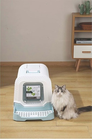 M-pets Eco Rattan Kapalı Kedi Tuvaleti Mavi 69x42x41 Cm 244-53034.01