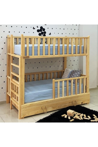 Markaawm Markaawm Montessori Yatak Merdivenli Ahşap Ranza Çekmeceli Akçaağaç