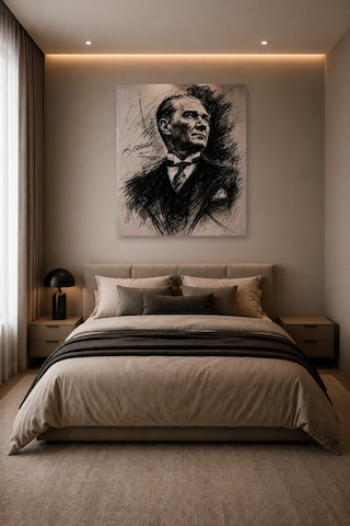 Tam Renk Atatürk Dekoratif Kanvas Duvar Tablosu Siyah