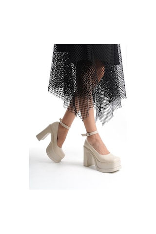 Asmi Shoes Kadın Della Bilekten Bağlamalı 12cm Platform Topuklu Ayakkabı Krem Krem