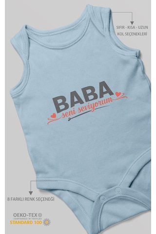 Morivokids Baba, Seni Seviyorum Sıfır Kollu Bebek Zıbını %100 Pamuk Bebe Mavisi