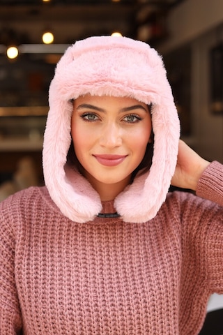 Çıtçıtlı Kürklü Kulaklıklı Peluş Bere Şapka Rkş-03 Pudra Pudra