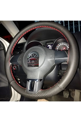 Dikişli Direksiyon Kılıfı Karbon / Nokta Deri 2 Parça Kırmızı Dikişli Vw Polo Bu Direksiyon İçin Renkli