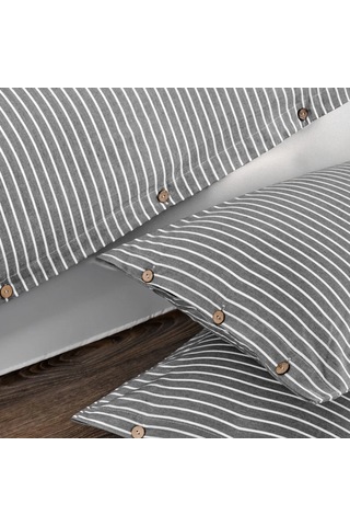 Çift Kişilik %100 Pamuk Ranforce Düğmeli Nevresim Takımı Lastikli Çarşaflı 200x220 Cm Gri Gri