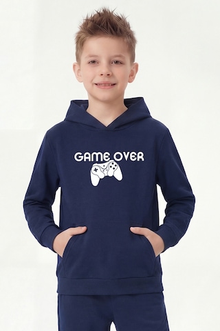 Panios Kids 3'lü Kanguru Cepli Kapüşon Detaylı Baskılı Erkek Çocuk 3 Parça Sweatshirt Lacivert - Siyah
