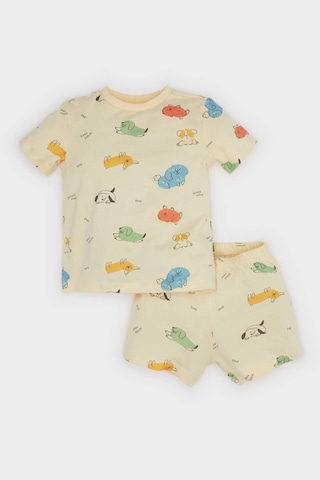 DeFacto Erkek Bebek Pijama Takımı Desenli Kısa Kollu Penye Üst Beli Lastikli Şort E9607A525SMYL450 Sarı