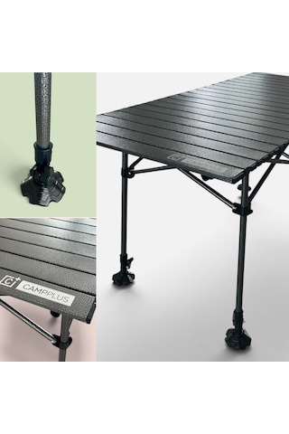 Campplus Yayla Ekstra Büyük Boy Katlanabilir Kamp Masası Teleskopik Ayaklı 120x55 Cm Gri - Siyah
