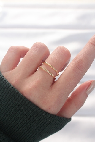 2li Görünümlü Su Yolu Tasarımlı Gold Renk Ayarlanabilir Yüzük - Tj-byk3136 Gold