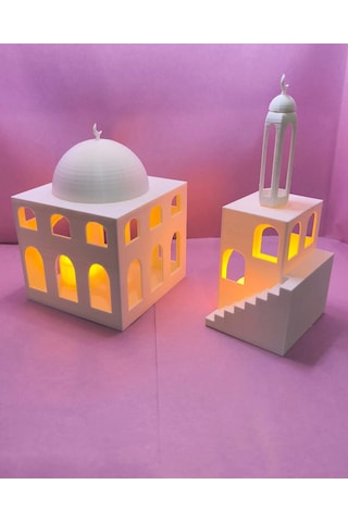 Beyaz Cami Mumluk Şık Dekarosyon 2 Adet Tealiğht Mum ile Birlikte