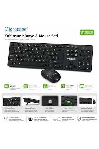 Microcase Türkçe Q Klavye 2.4g Usb Alıcılı Kablosuz Klavye Mouse Seti - Al5723 Optik