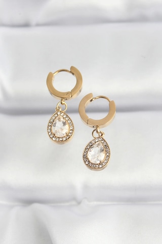 316l Çelik Gold Renk Taşlı Damla Model Küpe Çok Renkli