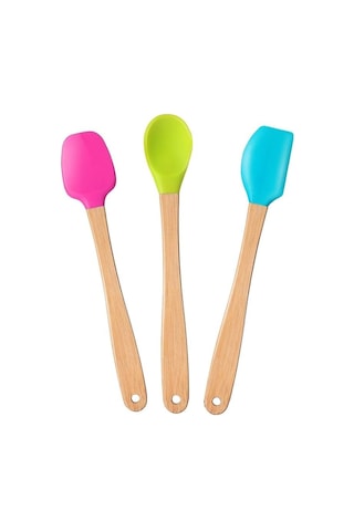 Valletta Indigo 3'lü Renkli Bambu Saplı Silikon Uçlu Spatula Kaşık